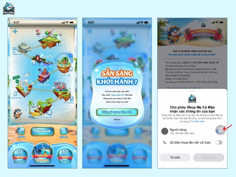 Các bước truy cập vào Mini App của Shop Mẹ Cá Mập