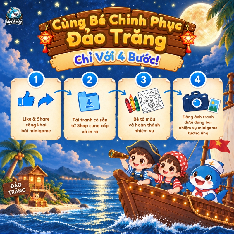 [Rộn ràng Trung Thu 2026] Bé tô màu - Chinh phục Đảo Trăng cùng Shop Mẹ Cá Mập