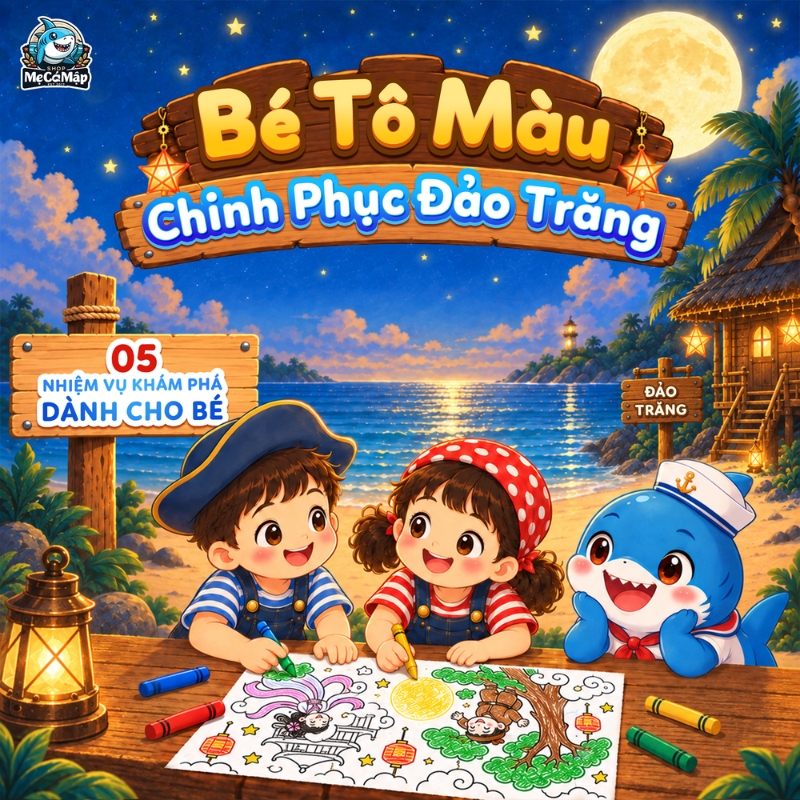[Rộn ràng Trung Thu 2026] Bé tô màu - Chinh phục Đảo Trăng cùng Shop Mẹ Cá Mập