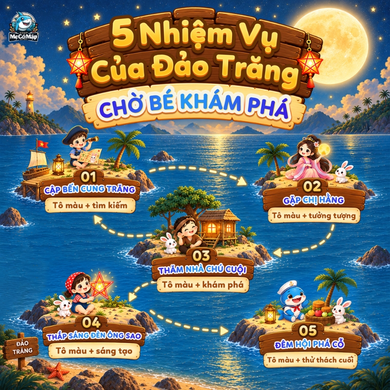 [Rộn ràng Trung Thu 2026] Bé tô màu - Chinh phục Đảo Trăng cùng Shop Mẹ Cá Mập